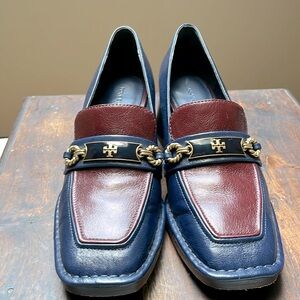 Tory Burch Blue and Red Leather Loafers
